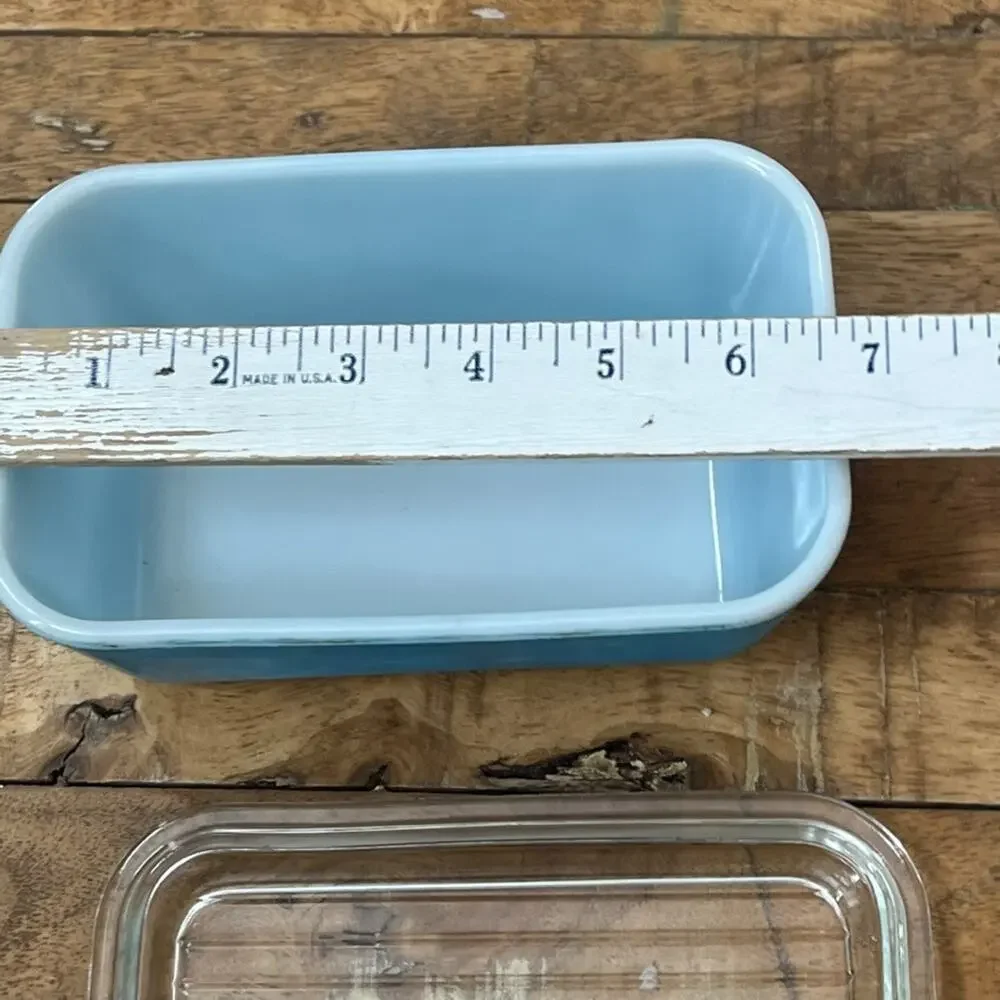 Vintage 1950s Pyrex Glass Refrigerator Dishes Set of 3 One Without Lid Blue Red